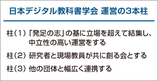 日本デジタル教科書学会　運営の3本柱