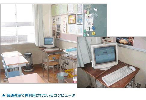 普通教室で再利用されているコンピュータ