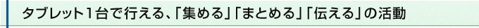 タブレット1台で行える、「集める」「まとめる」「伝える」の活動