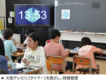 大型テレビに［タイマー］を表示し、時間管理