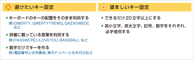 避けたいキー設定、望ましいキー設定