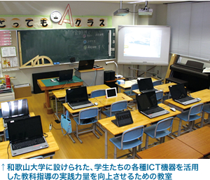 和歌山大学に設けられた、学生たちの各種ICT機器を活用した教科指導の実践力量を向上させるための教室